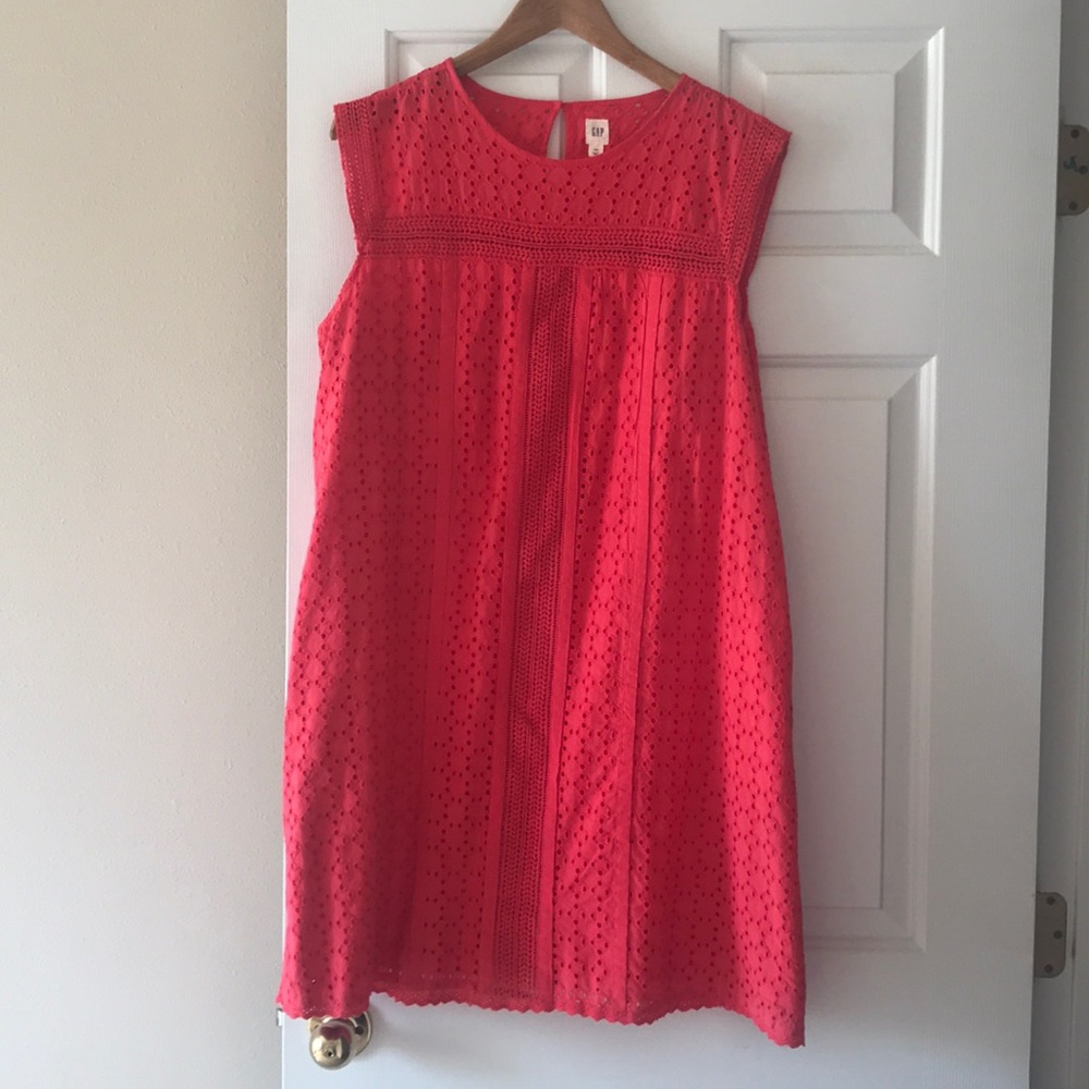 Coral eyelet shift dress
